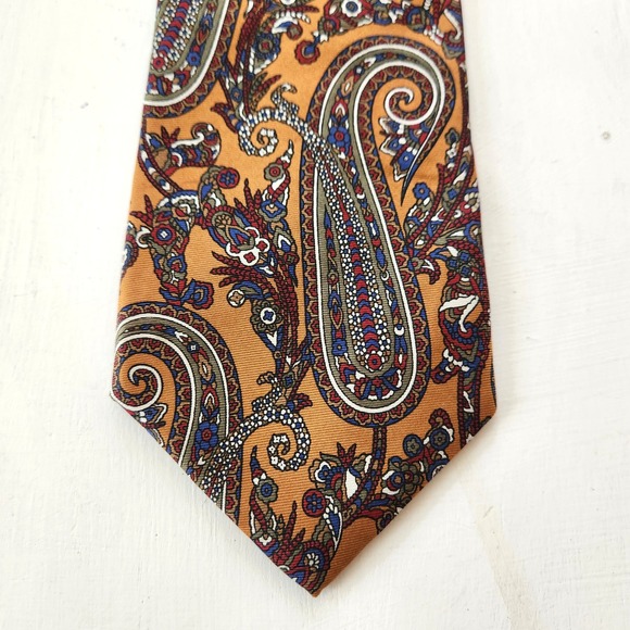 Vintage Christian Dior Monsieur Silk Paisley Necktie Orange Blue Red Pattern 57" - Picture 6 of 6